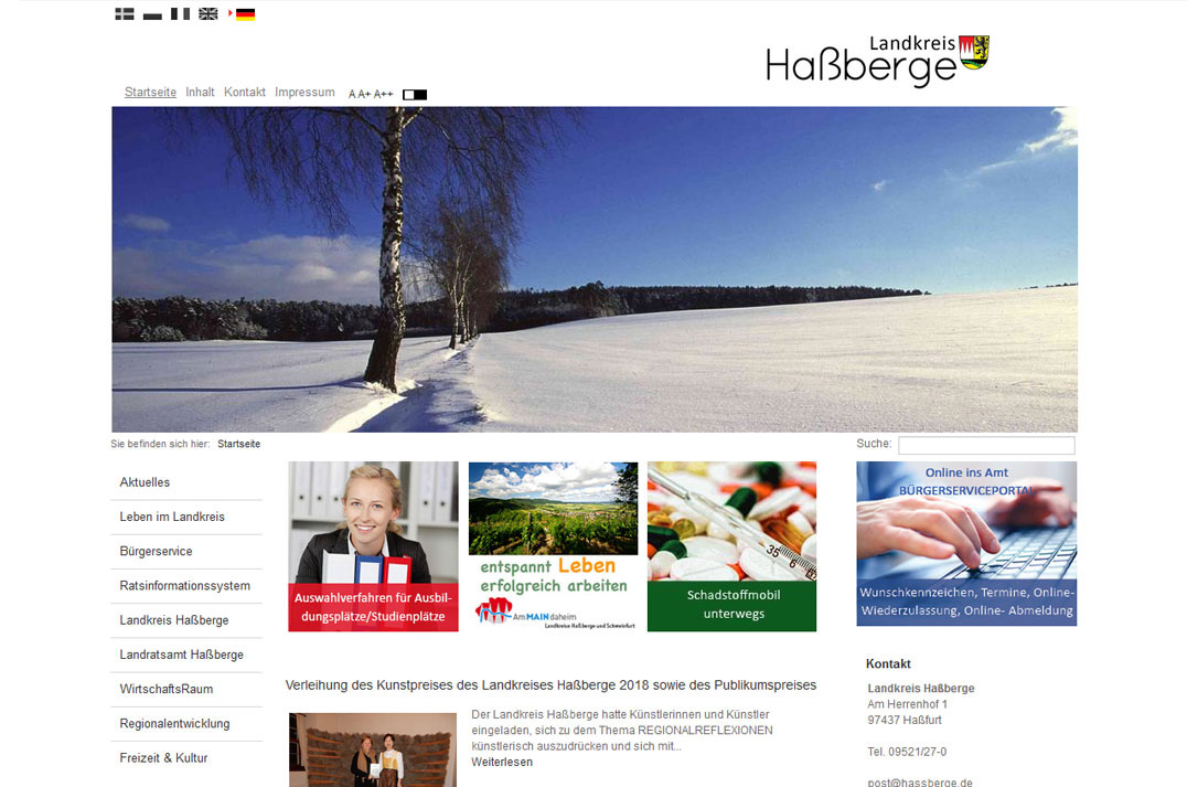 Landkreis Haßberge Desktopansicht der Webseite