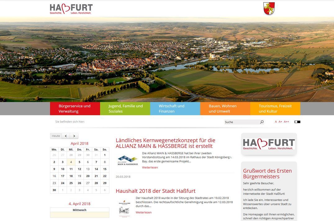 Stadt Haßfurt Desktopansicht der Webseite